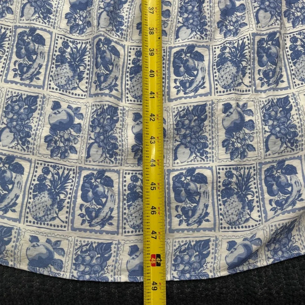 Abercrombie & Fitch Blue White Fruit Stamp Smocked Tie-Front Maxi Dress Flowy XL